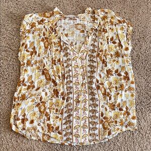 LOFT Yellow and Brown Floral Blouse